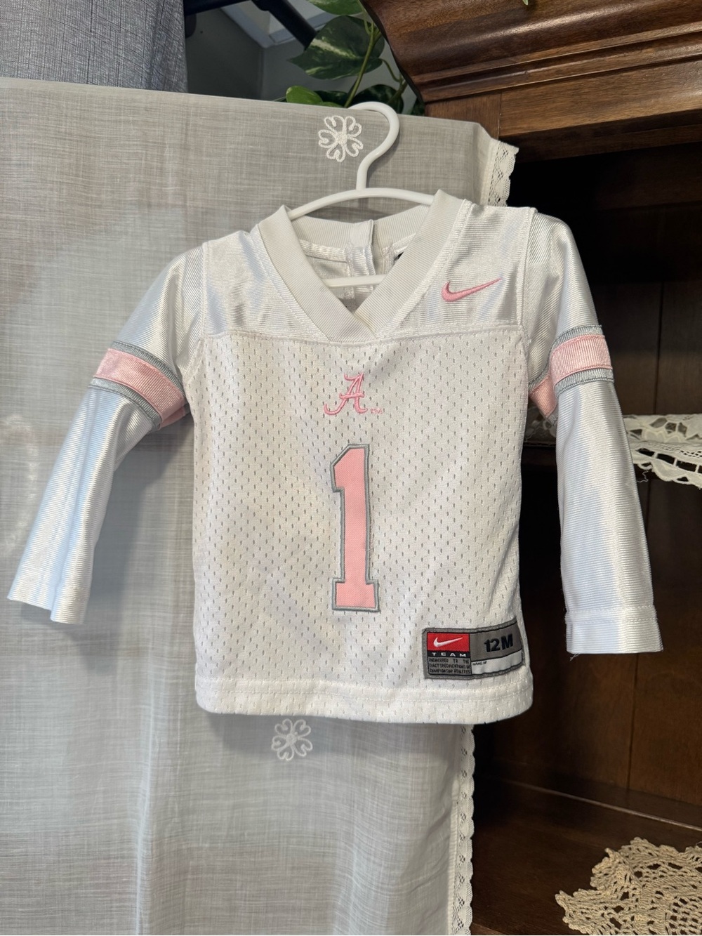 Nike White and Pink Kids Alabama Football Jersey Top